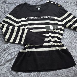 Karl Lagerfeld  Black and White Striped Sweater NWT